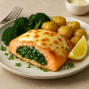 Łosoś zapiekany z mozzarellą