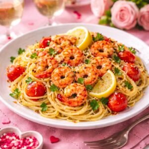 Makaron z smażonymi krewetkami