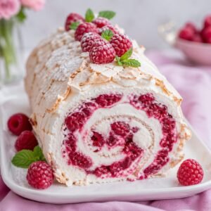 Malinowa rolada bezowa przepis